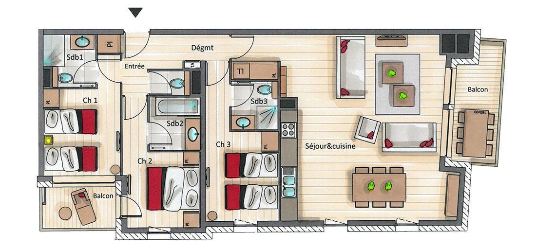 Location au ski Appartement 4 pièces 6 personnes (D03) - Mammoth Lodge - Courchevel - Plan