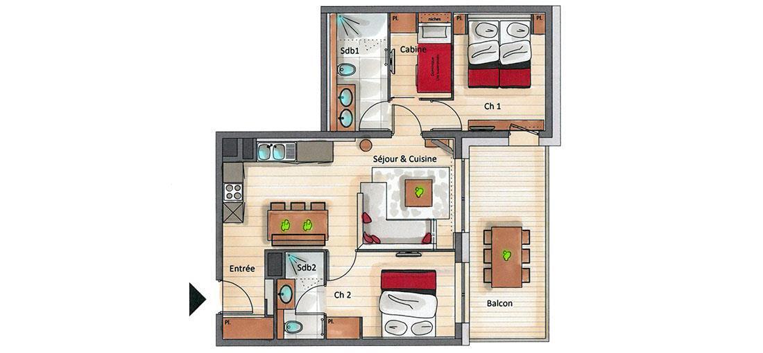 Location au ski Appartement 3 pièces cabine 4-6 personnes (D05) - Mammoth Lodge - Courchevel - Plan