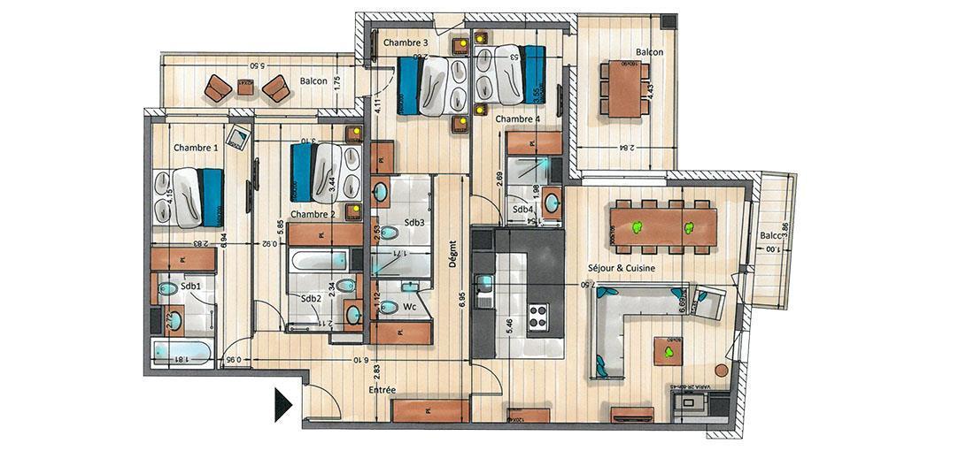 Alquiler al esquí Apartamento 5 piezas para 8 personas (D06) - Mammoth Lodge - Courchevel - Plano