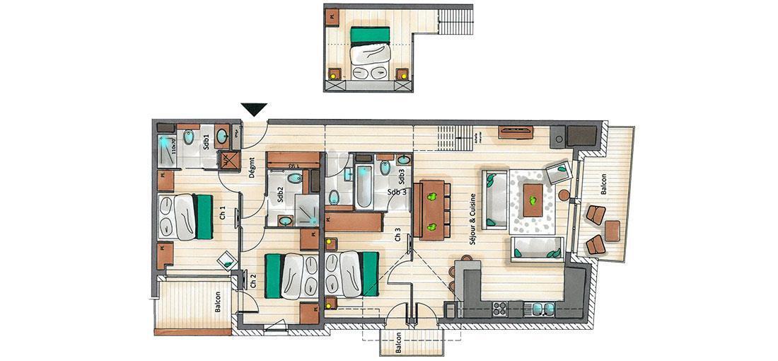 Wynajem na narty Apartament duplex 5 pokojowy 8 osób (D07) - Mammoth Lodge - Courchevel - Plan