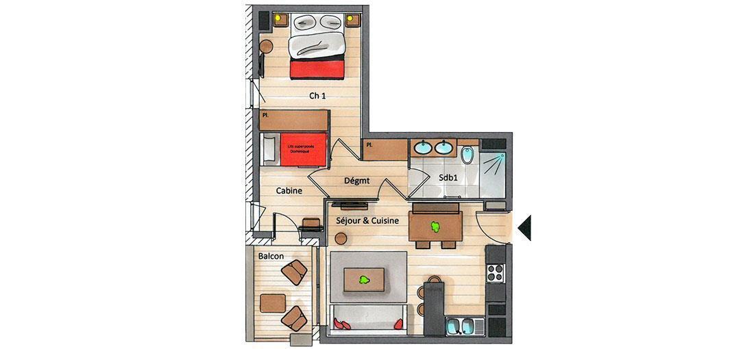 Alquiler al esquí Apartamento 2 piezas cabina para 2-4 personas (D08) - Mammoth Lodge - Courchevel - Plano