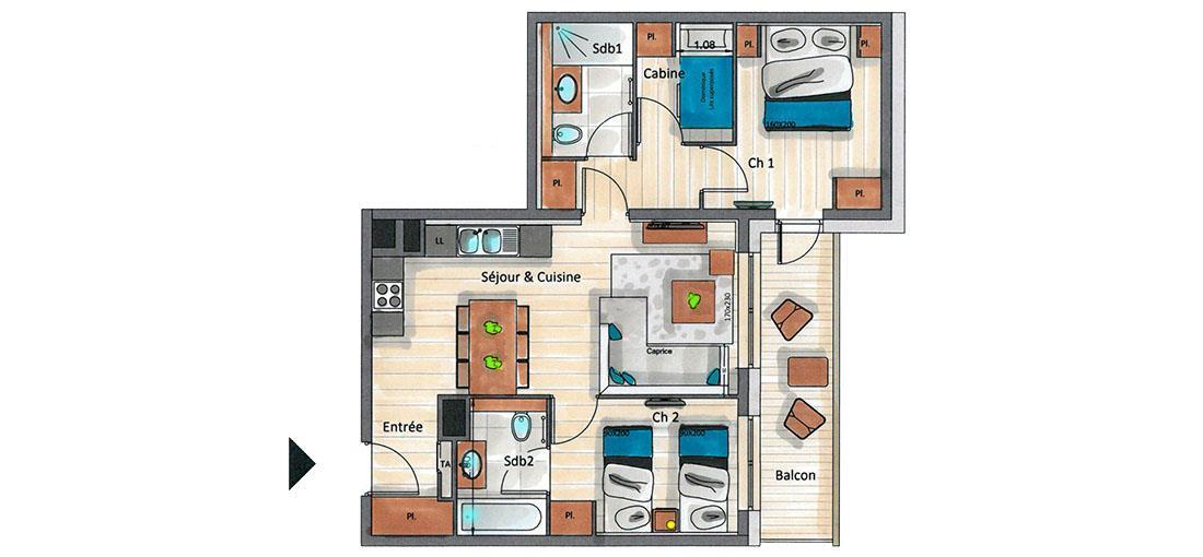 Alquiler al esquí Apartamento 3 piezas cabina para 4-6 personas (D09) - Mammoth Lodge - Courchevel - Plano