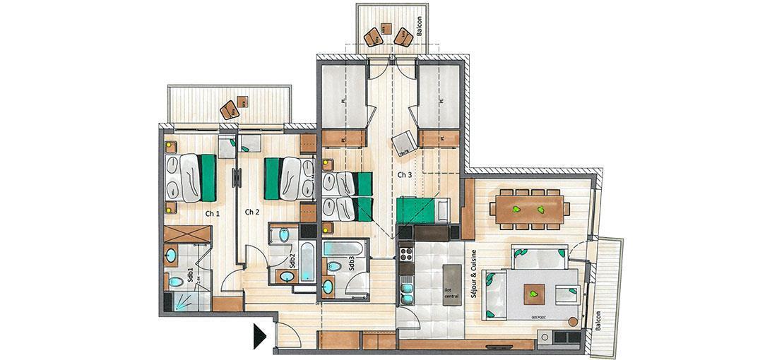 Alquiler al esquí Apartamento 4 piezas para 8 personas (D10) - Mammoth Lodge - Courchevel - Plano