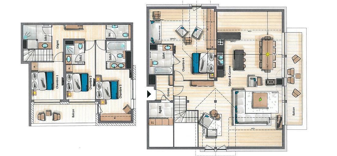 Wynajem na narty Apartament duplex 5 pokojowy 9 osób (D13) - Mammoth Lodge - Courchevel - Plan