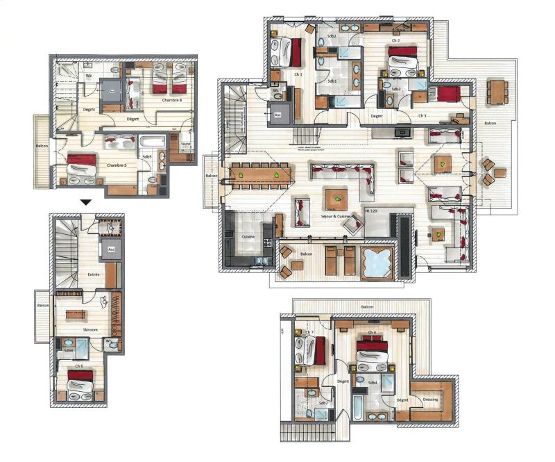 Skiverleih Triplex Wohnung 8 Zimmer 14-16 Personen (D15) - Mammoth Lodge - Courchevel - Plan