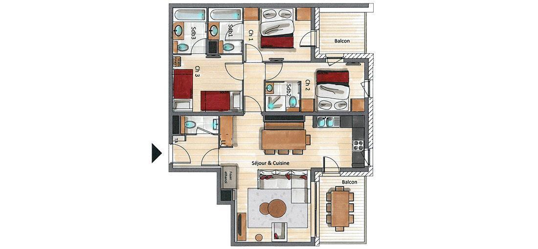 Skiverleih Wohnung 3 Zimmer Kabine 6-8 Personen (D11) - Mammoth Lodge - Courchevel - Plan