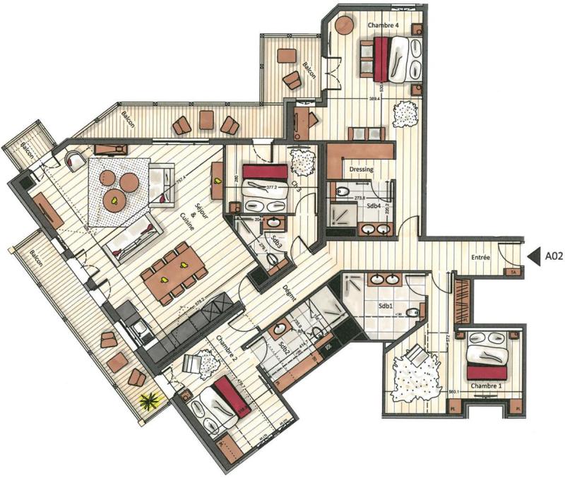 Skiverleih 5-Zimmer-Appartment für 8 Personen (Makalu) - Manali Lodge - Courchevel - Plan