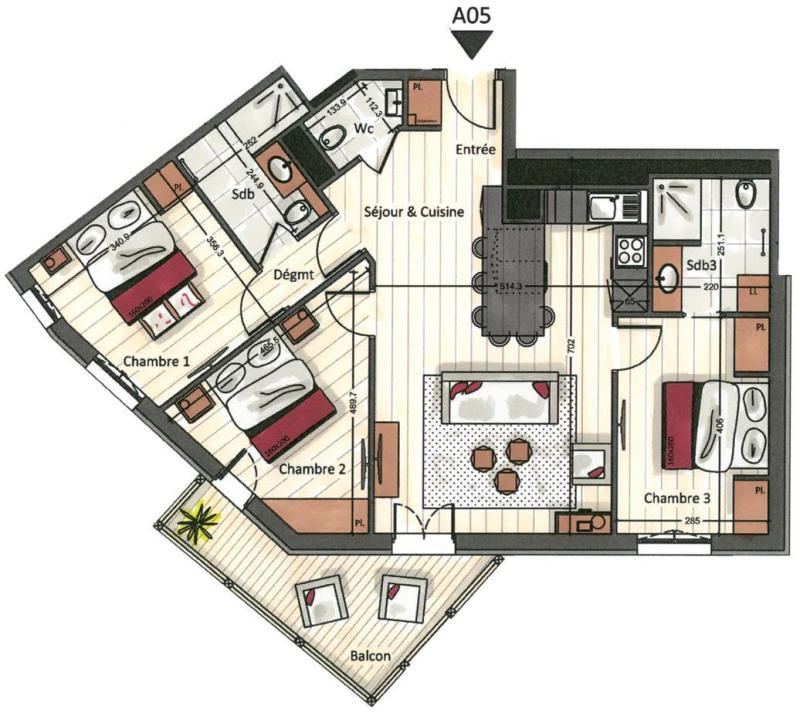 Skiverleih 4-Zimmer-Appartment für 6 Personen (Pumori) - Manali Lodge - Courchevel - Plan