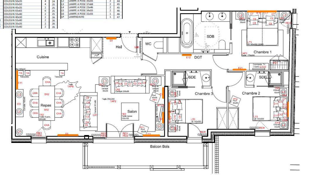 Rent in ski resort 4 room apartment 8 people (131) - Résidence Carré Blanc - Courchevel - Plan