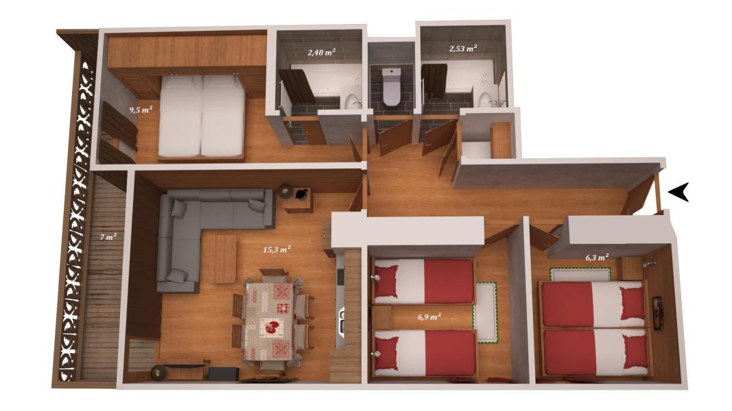 Rent in ski resort 4 room apartment 6 people (108) - Résidence le Belvédère - Courchevel - Plan