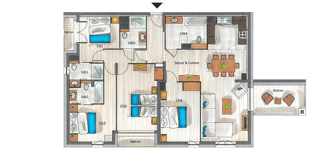 Skiverleih 5-Zimmer-Appartment für 8 Personen (B01) - Whistler Lodge - Courchevel - Plan