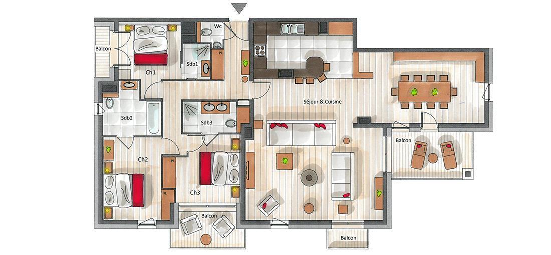 Location au ski Appartement 4 pièces 6 personnes (B03) - Whistler Lodge - Courchevel - Plan