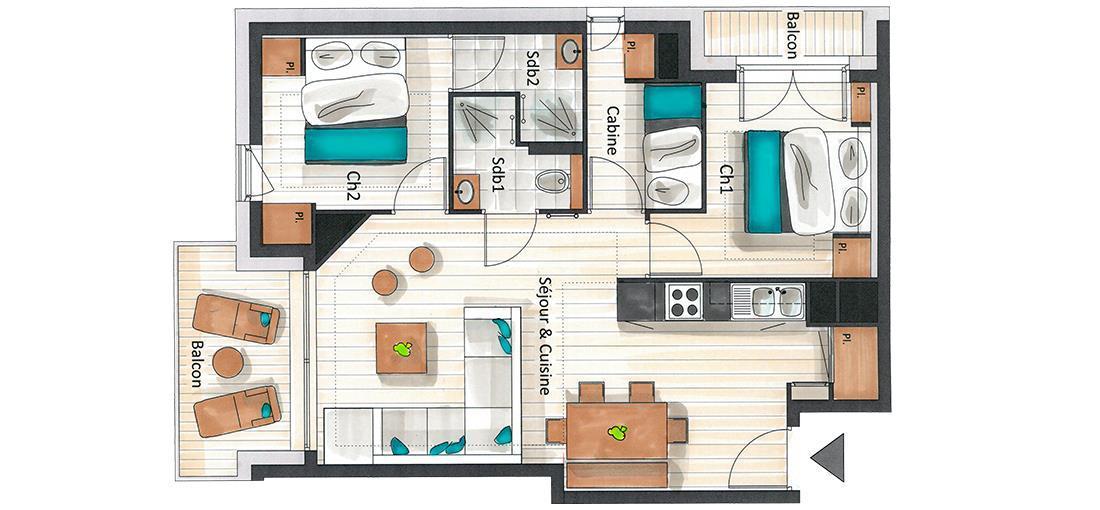 Alquiler al esquí Apartamento 4 piezas cabina para 4-6 personas (B07) - Whistler Lodge - Courchevel - Plano