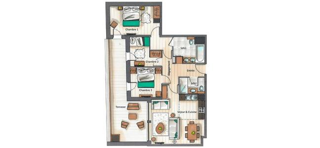 Rent in ski resort 3 room apartment cabin 4-6 people (C02) - Keystone Lodge - Courchevel - Plan