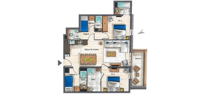 Location au ski Appartement 4 pièces cabine 6-8 personnes (A01) - Le C - Courchevel - Plan