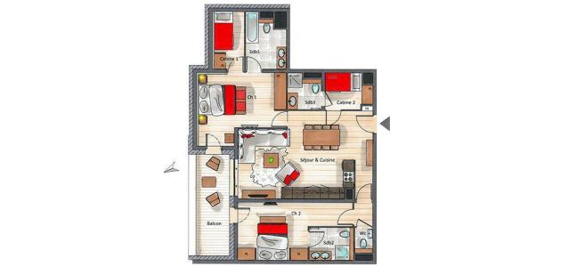 Rent in ski resort 4 room apartment cabin 6-8 people (A04) - Le C - Courchevel - Plan