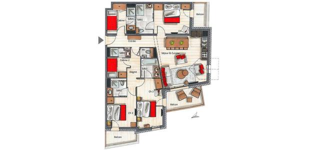 Skiverleih Wohnung 5 Zimmer Kabine 8-10 Personen (A06) - Le C - Courchevel - Plan