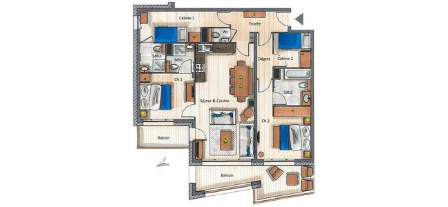 Ski verhuur Appartement 4 kabine kamers 6-8 personen (A07) - Le C - Courchevel - Kaart