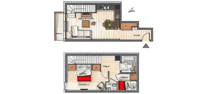 Wynajem na narty Apartament duplex 2 pokojowy kabina 2-4 osób (A10) - Le C - Courchevel - Plan