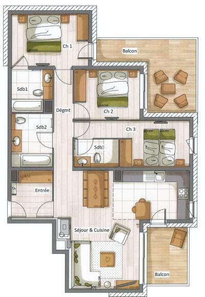 Skiverleih 4-Zimmer-Appartment für 6 Personen (D14) - Mammoth Lodge - Courchevel - Plan