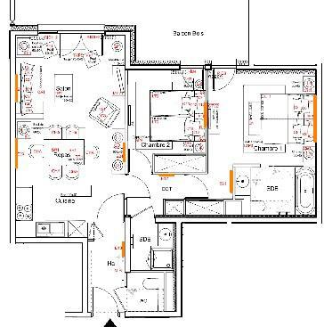 Rent in ski resort 3 room apartment 6 people (234) - Résidence Carré Blanc - Courchevel - Plan