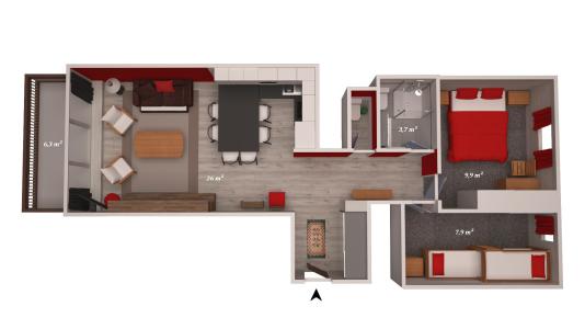 Skiverleih 3-Zimmer-Appartment für 6 Personen (405) - Résidence Ourse Bleue - Courchevel - Plan