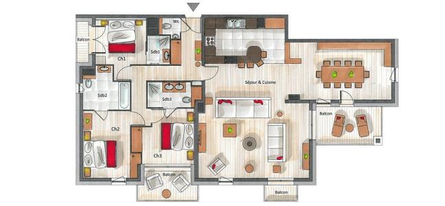 Rent in ski resort 4 room apartment 6 people (B03) - Whistler Lodge - Courchevel - Plan