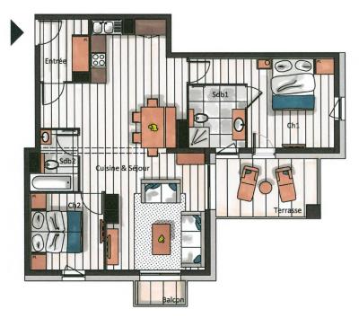 Rent in ski resort 3 room apartment 4 people (B08) - Whistler Lodge - Courchevel - Plan