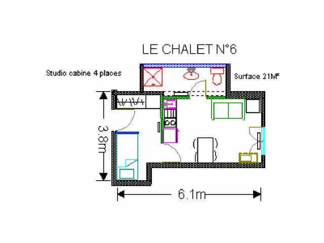 Location au ski Studio 4 personnes (6) - Résidence le Chalet - Gourette - Plan