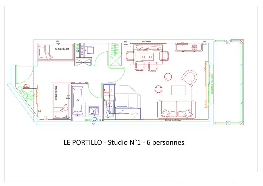 Rent in ski resort Studio sleeping corner 6 people (P01) - Résidence Portillo - Gourette - Plan