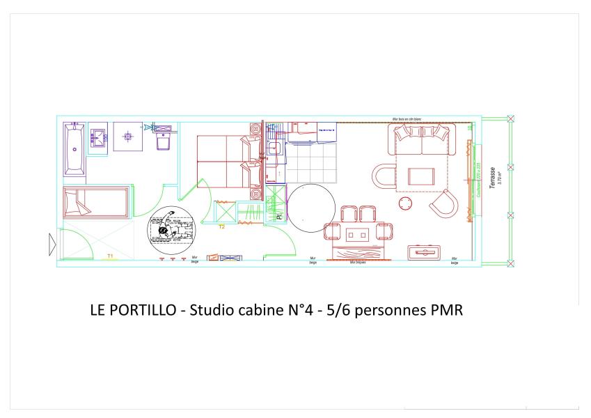 Rent in ski resort Studio sleeping corner 6 people (04) - Résidence Portillo - Gourette - Plan