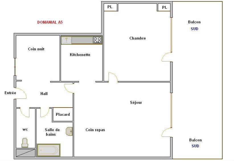 Wynajem na narty Apartament 2 pokojowy z alkową 5 osób (05) - Domanial A - La Clusaz - Plan