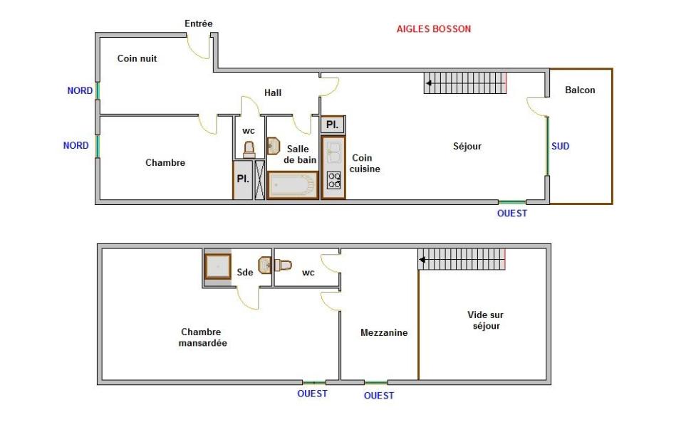 Alquiler al esquí Apartamento 4 piezas mezzanine para 8 personas (AIGLBS) - Résidence Aigles I - La Clusaz - Plano