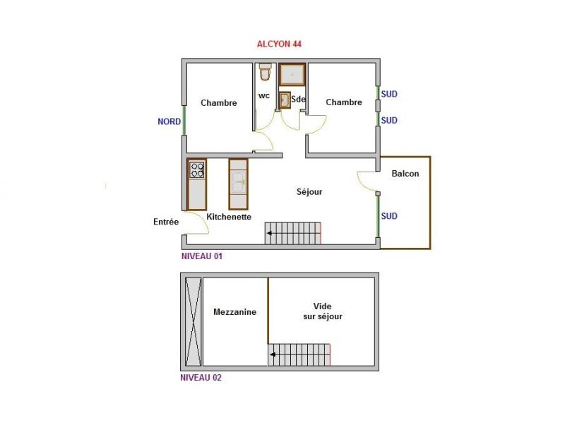 Rent in ski resort 4 room mezzanine apartment 6 people (44) - Résidence Alcyon - La Clusaz - Plan