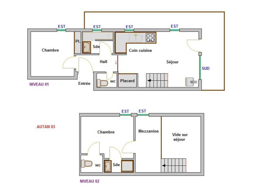 Wynajem na narty Apartament 3 pokojowy z antresolą 6 osób (AUTAN3) - Résidence Autan - La Clusaz - Plan