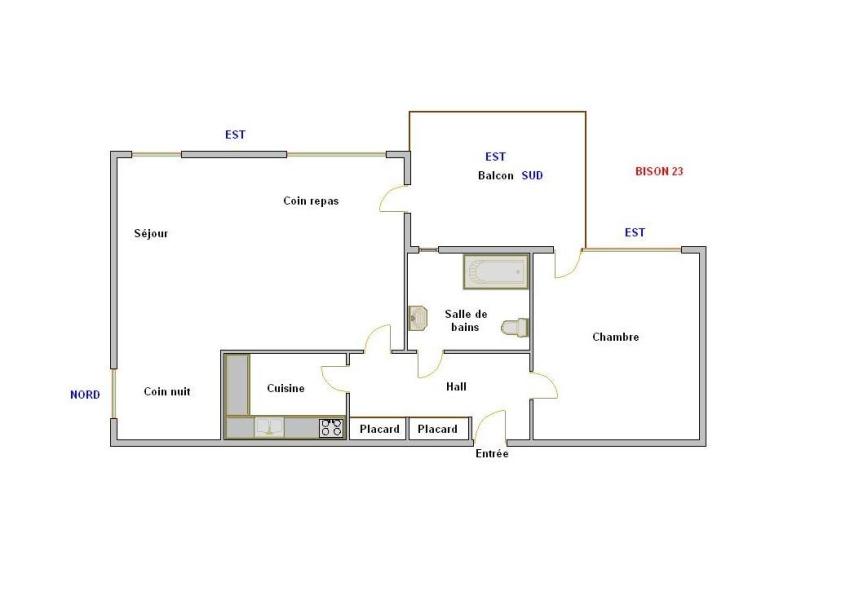 Wynajem na narty Apartament 3 pokojowy 4 osób (BISO23) - Résidence Bison - La Clusaz - Plan