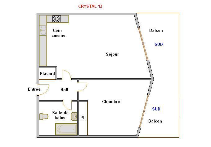 Rent in ski resort 2 room apartment 4 people (12) - Résidence Crystal - La Clusaz - Plan