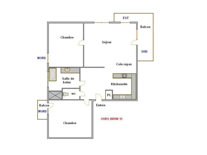 Rent in ski resort 3 room apartment 6 people (15) - Résidence Ours Brun - La Clusaz - Plan