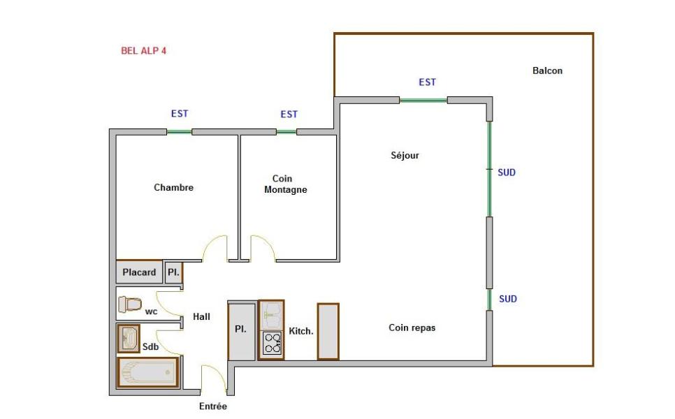 Wynajem na narty Apartament 3 pokojowy kabina 6 osób (BELAL4) - Résience Bel Alp - La Clusaz - Plan