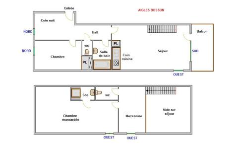 Skiverleih Wohnung 4 Mezzanine Zimmer 8 Leute (AIGLBS) - Résidence Aigles I - La Clusaz - Plan