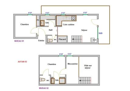 Rent in ski resort 3 room mezzanine apartment 6 people (AUTAN3) - Résidence Autan - La Clusaz - Plan