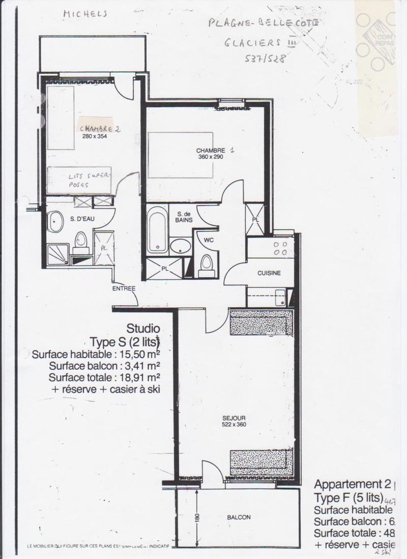 Wynajem na narty Apartament 3 pokojowy 7 osób (537) - La Résidence les Glaciers 3 - La Plagne - Plan