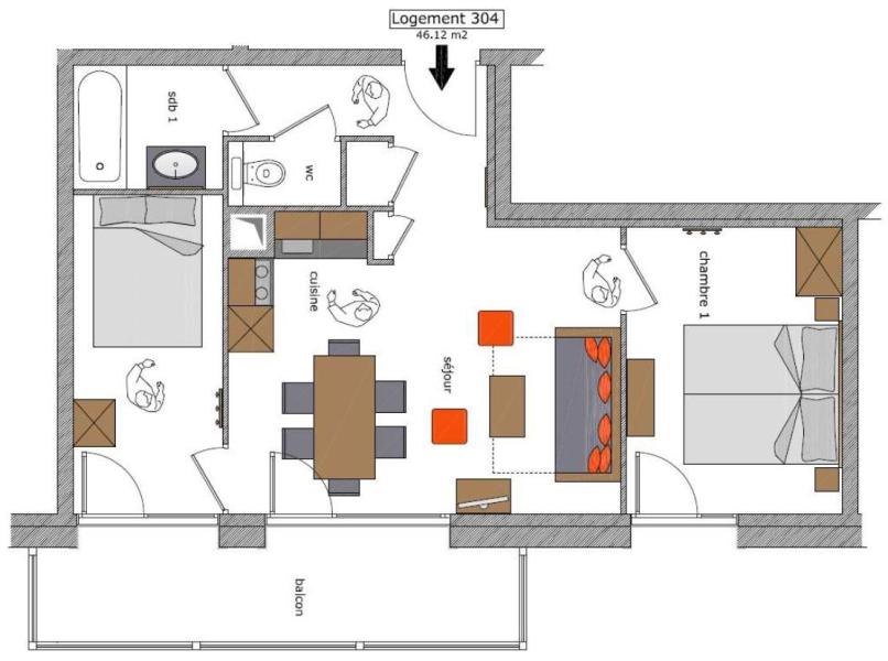 Wynajem na narty Apartament 3 pokojowy 5 osób (304) - Le Roc Noir - La Rosière - Plan