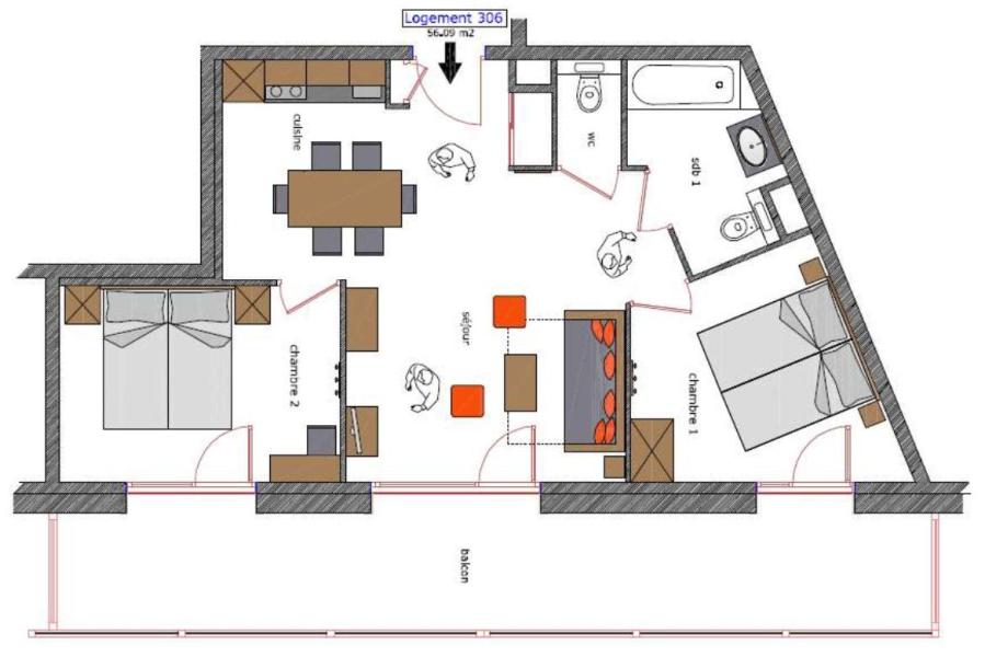 Wynajem na narty Apartament 3 pokojowy 6 osób (306) - Le Roc Noir - La Rosière - Plan