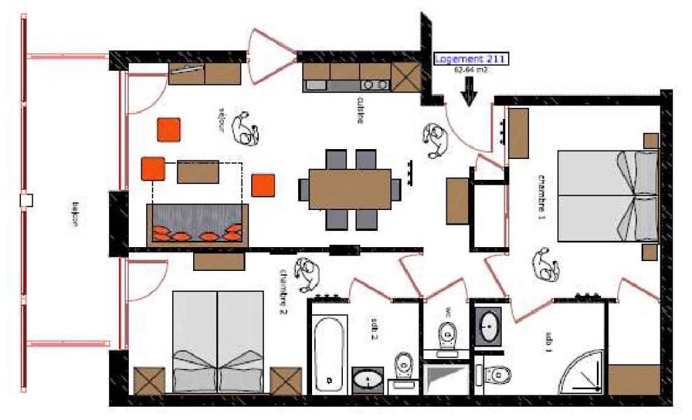 Alquiler al esquí Apartamento 2 piezas cabina para 6 personas - Le Roc Noir - La Rosière