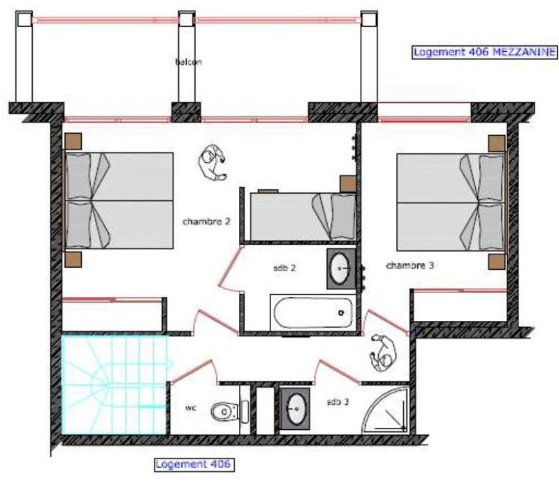 Wynajem na narty Apartament duplex 4 pokojowy 10 osób (406) - Le Roc Noir - La Rosière - Plan