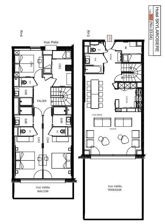 Location au ski Appartement duplex 5 pièces cabine 11 personnes (306) - Résidence Hôtelière Sky - La Rosière - Plan