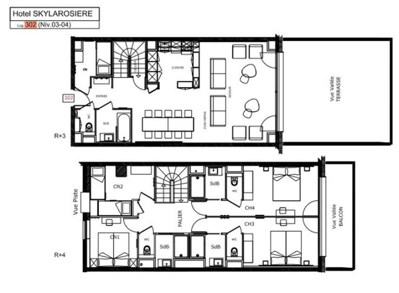 Skiverleih Duplex Wohnung 3 Zimmer Kabine 12 Personnen (302) - Résidence Hôtelière Sky - La Rosière - Plan