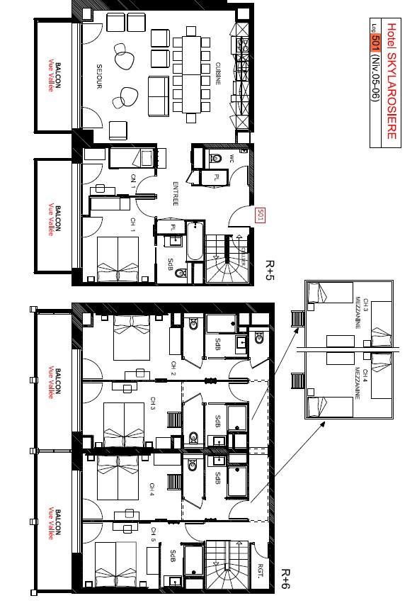 Wynajem na narty Apartament duplex 7 pokojowy 16 osób (501) - Résidence Hôtelière Sky - La Rosière - Plan