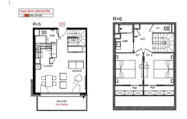 Alquiler al esquí Apartamento duplex 3 piezas para 4-6 personas (503) - Résidence Hôtelière Sky - La Rosière - Plano